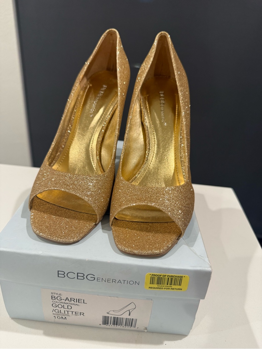 BCBGeneration Gold Glitter Open-Toe Pumps